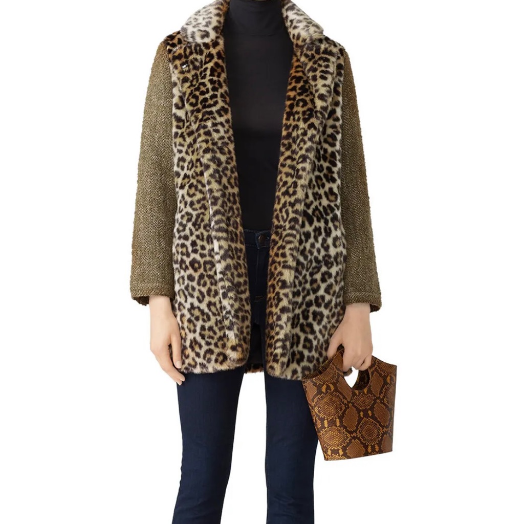 Scotch & Soda Leopard Print Coat With Olive Sleeves